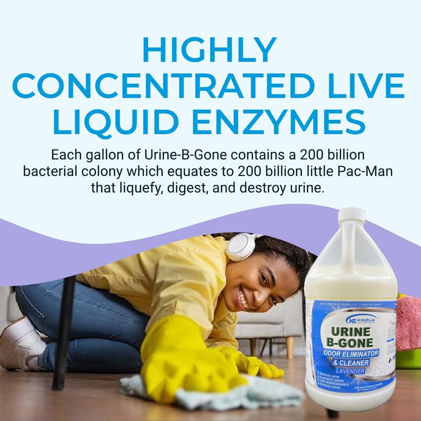 Urine B-Gone, Professional Enzyme Odor Eliminator & Pet Stain Remover, Human, Cat & Dog Urine Cleaner, Effective on Laundry, Carpets & More, Lavender Scent, 1 Gallon