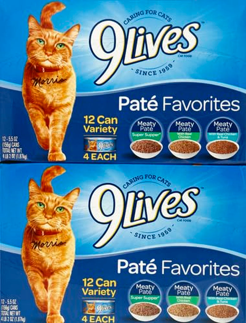 9Lives Paté Favorites Wet Cat Food Variety Pack, 5.5 Ounce (Pack of 12)