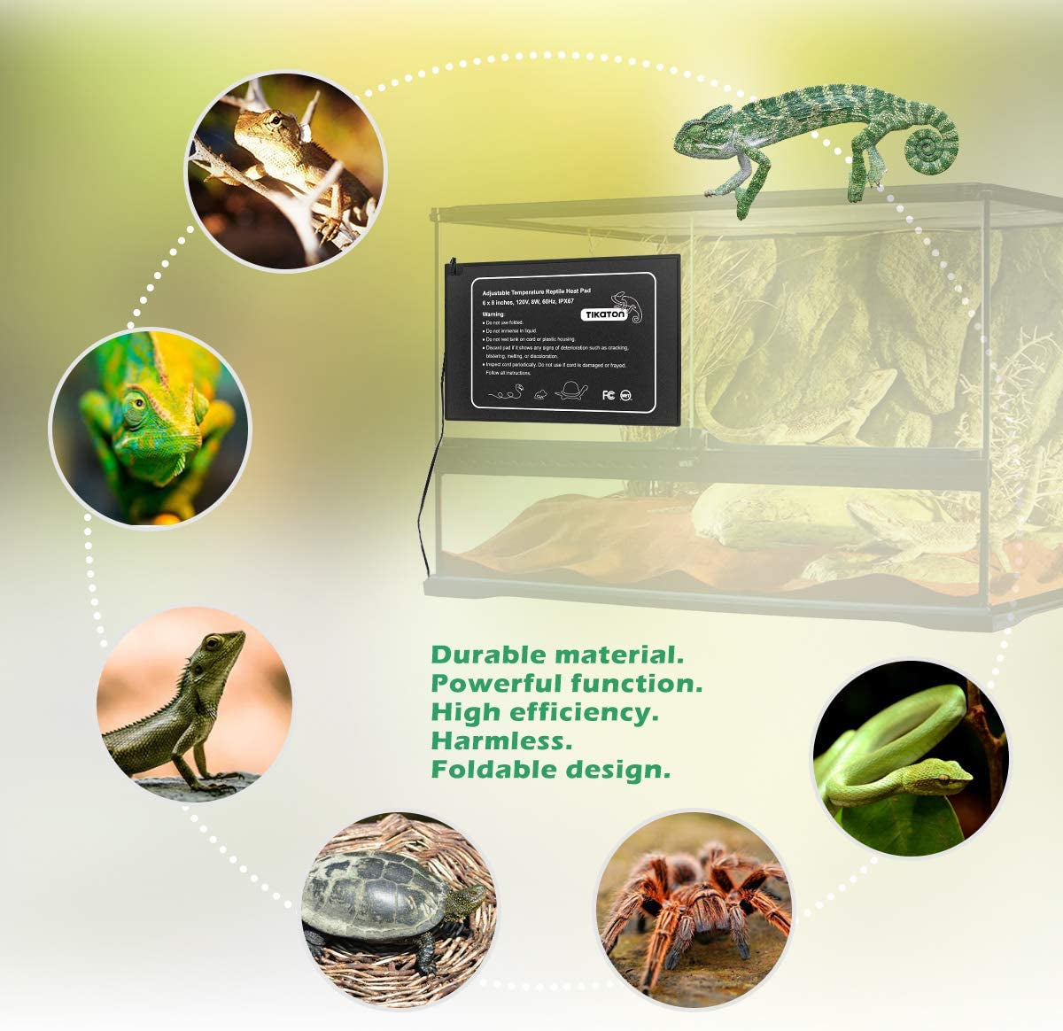 Tikaton Reptile Heat Pad - Adjustable Temperature Under Tank Heater for 10-20gal/30-40gal Tank, Terrarium Heat Mat for Turtle/Snake/Lizard/Frog/Spider/Plant Box