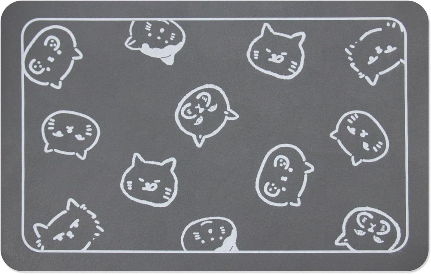 YCT Cat Food Mat for Pet Dog Food Mat, Cat Mat for Food and Water, Cat Feeding Mat Pet Dog Cat Bowl Mat, Non-Slip Super Absorbent, with Multiple Cat Heads Logo,24 X 16.9 Inches, Dark Grey
