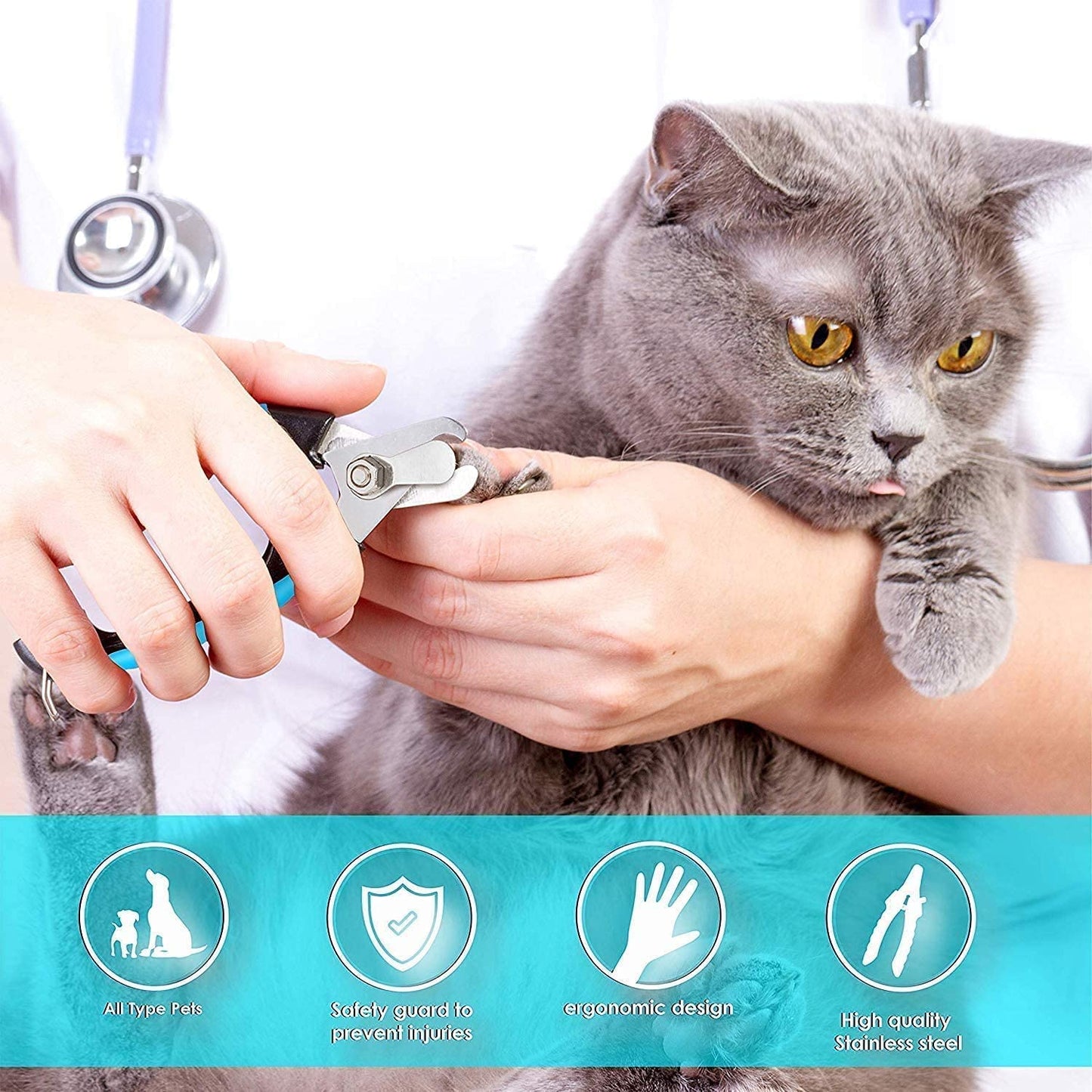 Candure Cat Nail Clippers for Indoor Cats, Rabbits, Hamsters, Birds with Precise Angled Edges to Ensure Easy & Safe Trimming Stainless Steel Cat Nail Trimmer for At-Home Cat Grooming