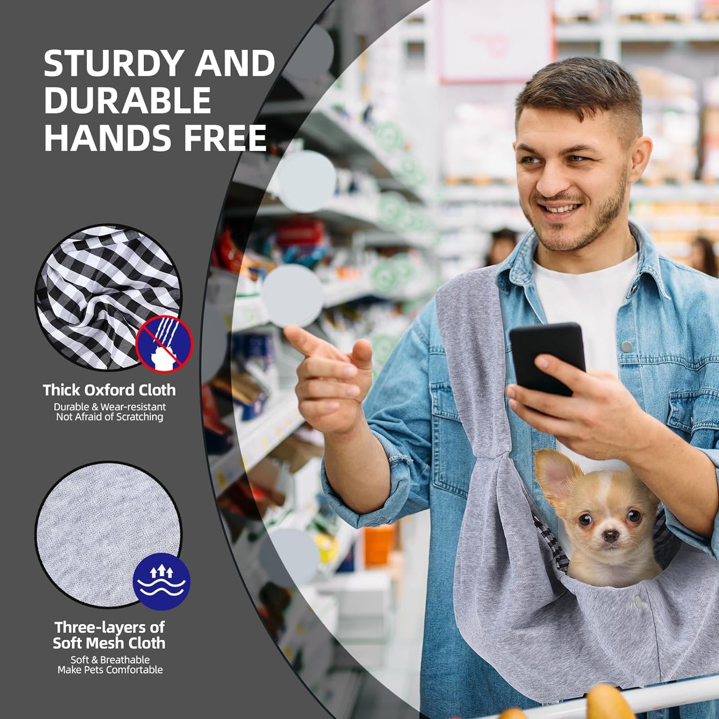 Dog Carrier Sling - Reversible Puppy Carrier Purse with Storage Pocket, Hand-Free Dog Sling Carrier for Carry Small Dogs and Cats,Travel Safety Harness, Dog and Cat Harness (Pink)