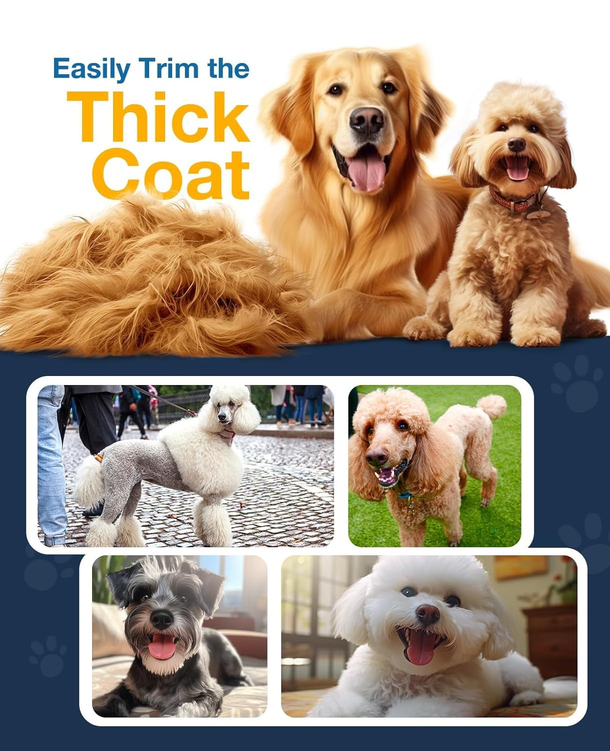 Oneisall Dog Clippers for Grooming for Thick Heavy Coats/Low Noise Rechargeable Waterproof Cordless Pet Shaver with Stainless Steel Blade for Dogs and Animals