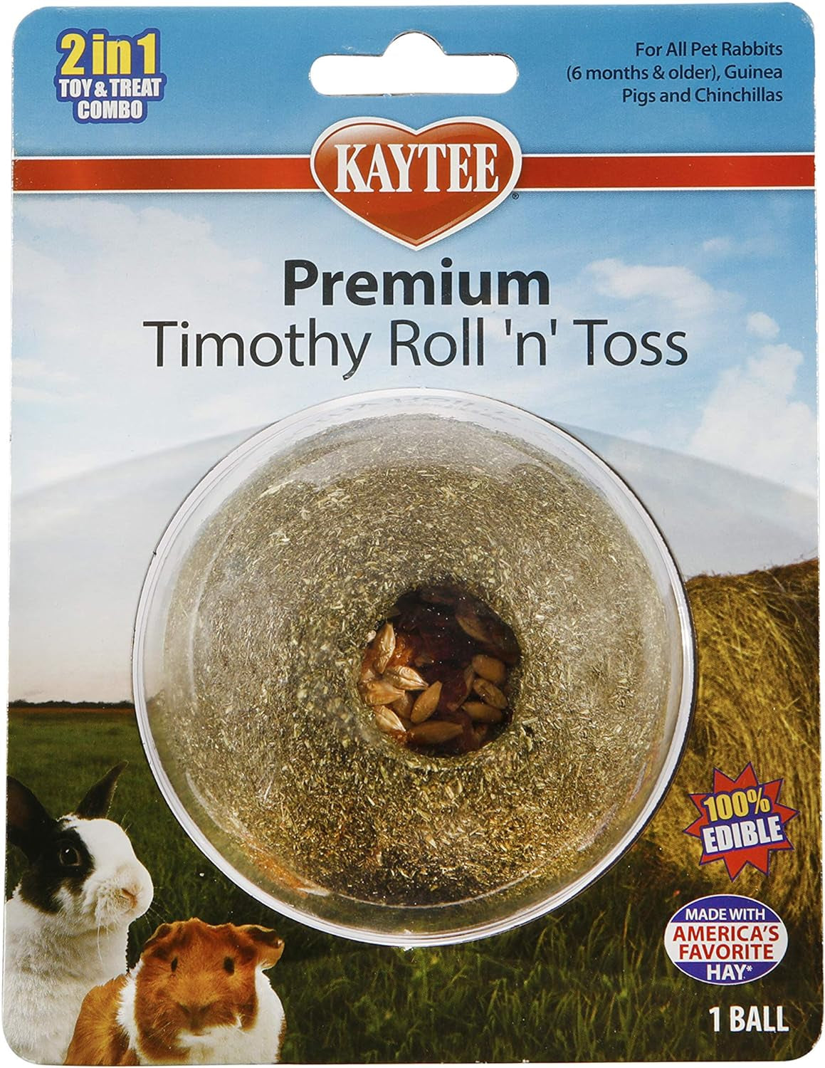 Kaytee Timothy Roll 'n' Toss Toy and Treat for Pet Rabbits, Guinea Pigs, and Chinchillas