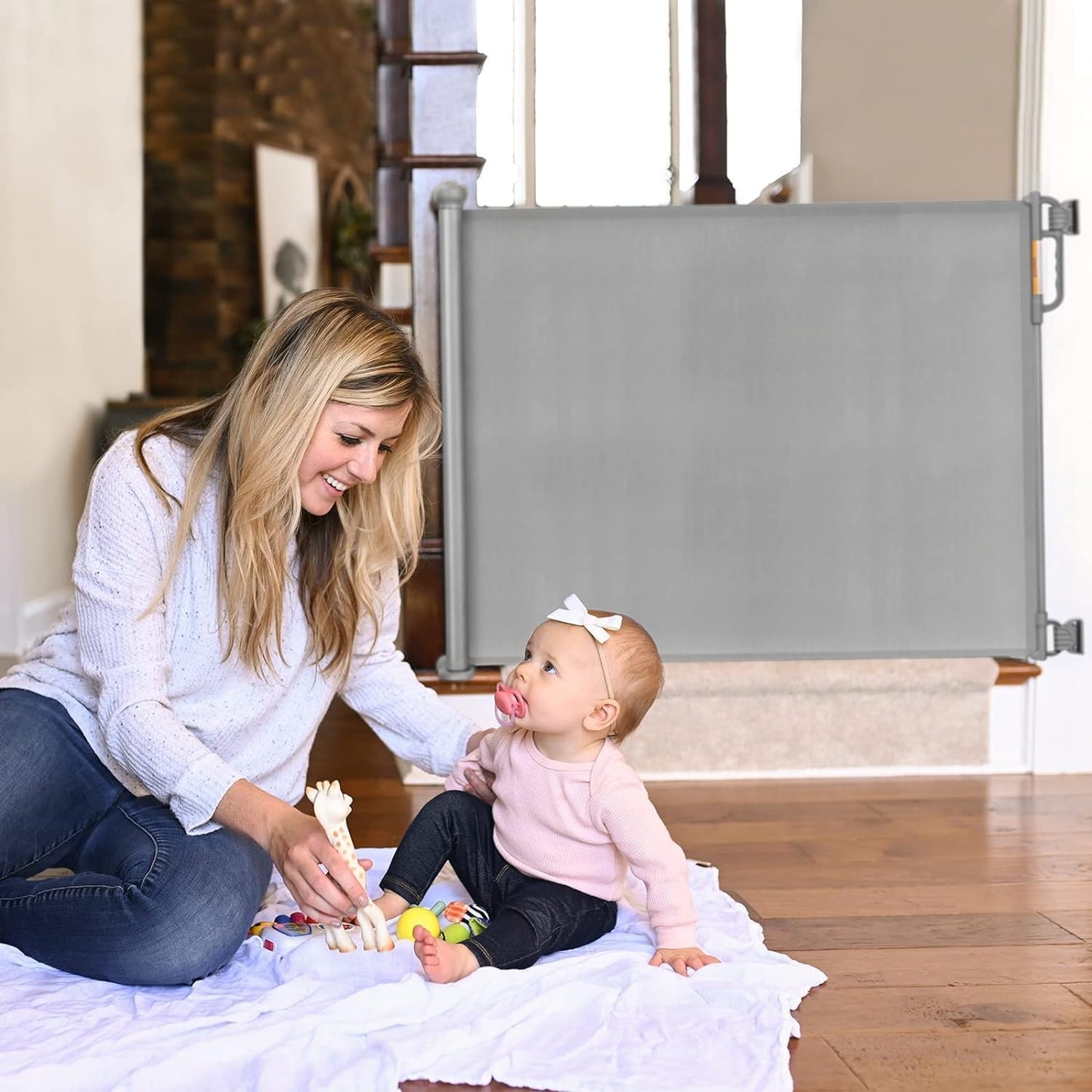 Momcozy Baby Gate, Retractable Baby Gate or Dog Gate 【Easy to USE】 for 33" Tall, Extends up to 55" Wide, Baby Gate for Stairs, Doorways, Hallways, Indoor, Outdoor