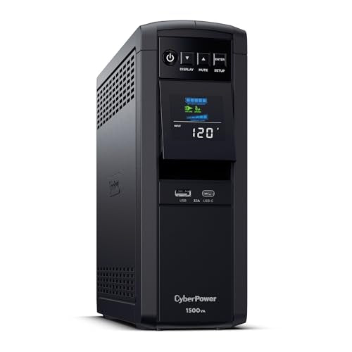 CyberPower CP1500PFCLCD PFC Sinewave UPS Battery Backup and Surge Protector | 1500VA/1000W, 12 Outlets, AVR, Mini Tower, UL Certified