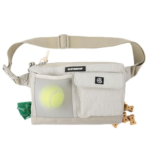 Cleverpup Dog Walk & Train Sling Bag - Hands-Free Dog Walking & Training Bag with Treat Pouch, Poop Bag Holder & Phone Pocket - Crossbody or Fanny Pack, Adjustable Strap - Sand
