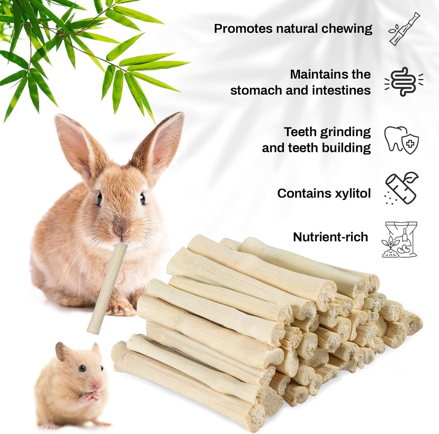 Sukh 240g Sweet Bamboo Chew-Sticks - Natural Rabbit Bamboo Sticks Small Animal Chew Sticks Sweet Bamboo Chew Toy Bunny Molar Treats Atural Teeth Grinding Toys for Squirrel Guinea Pigs Chinchilla