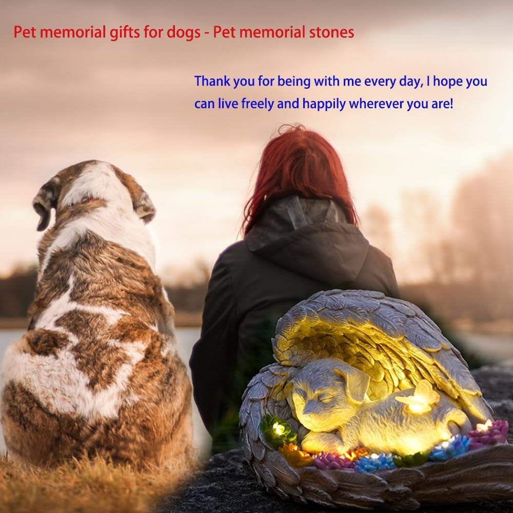 Cat Memorial Stone,Solar Angel Cat Statue Figurine - Perfect Pet Memorial Gifts for Garden or Tombstone Commemoration (Cat)