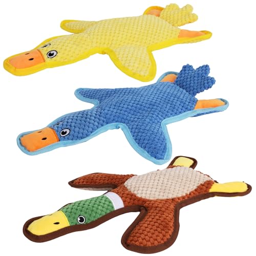 Eneston Dog Toys 3-Pack Cute Duck Shapes Puppy Toys No-Stuffing Squeaky and Crinkle Interactive Dog Chew Toy for Small to Large Breeds