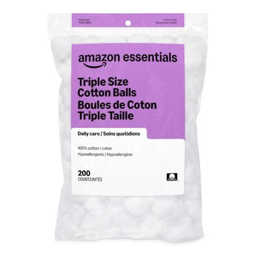 Amazon Basics Cotton Balls for Skincare, Makeup Removal, Cotton, 200 Count (Previously Solimo)