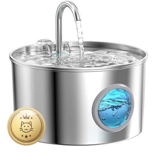 Cat Water Fountain Stainless Steel: 74oz/2.2L Cat Fountain for Drinking - Pet Water Fountain for Cats Inside - Quiet Cats Water Bowl Dispenser - Kitty Drinking Fountains - for Pets& Small Animals