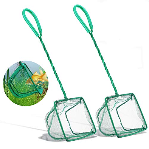 2 Pack Aquarium Fish Nets, DSSPORT 4 Inch Small Mesh Fish Catch Nets with Plastic Handle Green