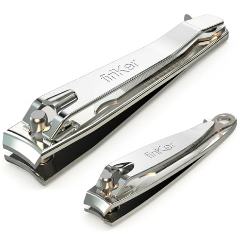 FiriKer Nail Clippers with Nail File, Fingernail Clipper, Toe Nail Clippers | 2PCS Nail Clipper Set (Silver), Large for Toenails, Small for Fingernails, Used Separately, Ideal Gift for Men and Women