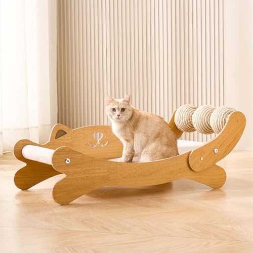 FUNACAY Cat Scratch Pad with Replacement Scratching Felt, Large Cat Scratcher Bed Hammock Lounge for Scratching Pad, Protects Furniture, Kittens Gifts