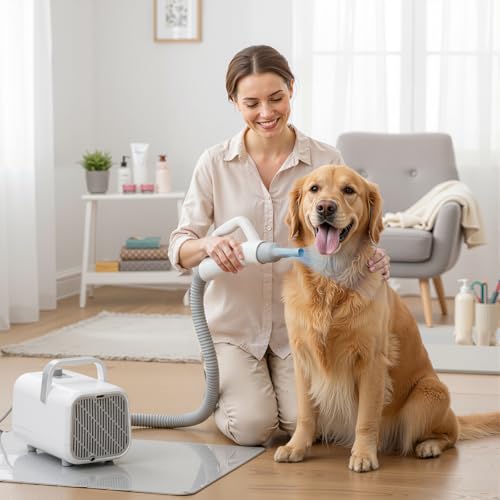 DUMOS Dog Dryer for Pet Grooming Kit, Dog Blow Dryer with 4 Nozzles