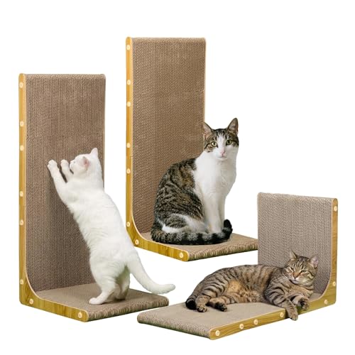 SMARTBEAN 3-Pack Cardboard Cat Scratcher for Indoor Cats, 23 Inch L Shaped Vertical Cat Scratching Post, Cat Scratching Board for Wall and Couch, Large