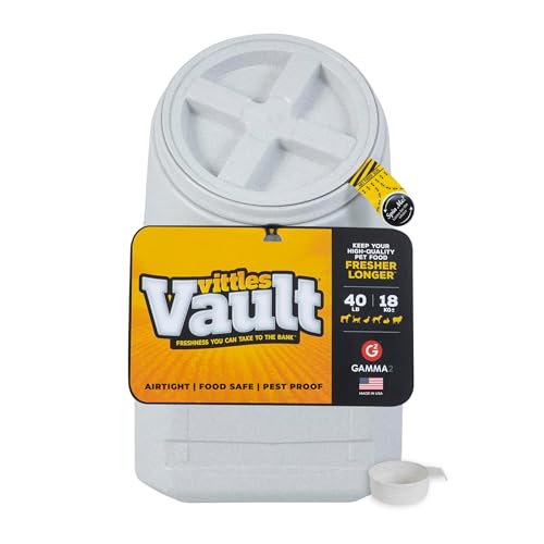 Vittles Vault Traditional Pet Food Storage Container For Dog Kibbles/Bird Seed/Oatmeal/Rice/Flour/Cereal, BPA Free Plastic, Sealed Airtight For Cat Food, Up To 40 lb, Made in USA, With Scoop, Gray