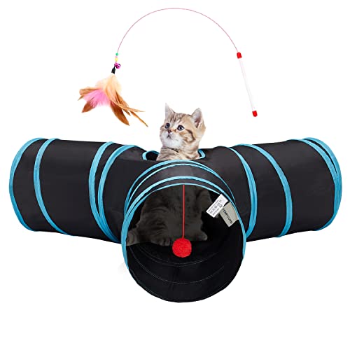 Tempcore Pet Cat Tunnel Tube Cat Toys 3 Way Collapsible, Tunnels for Indoor Cats, Kitty Bored Peek Hole Toy Ball Cat, Puppy, Kitty, Kitten, Rabbit