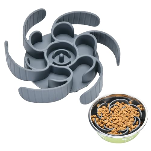 Slow Feeder Dog Bowls Insert,Third Generation upgradedSuper Firm Eating Bowl(Cuttable) for Large Breed and Medium Small Size Compatible with Regular Elevated Metal Glass Dog Bowl (Gray)