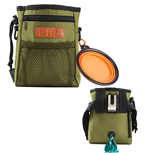 KHPR Dog Treat Training Pouch with Built-in Poop Bag Dispenser, Army Green