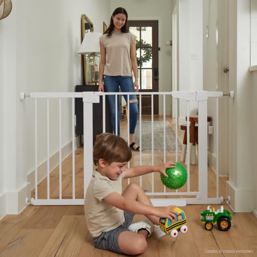 Cumbor 30-46" Baby Gate for Stairs, Auto Close Dog Gate for Doorways White