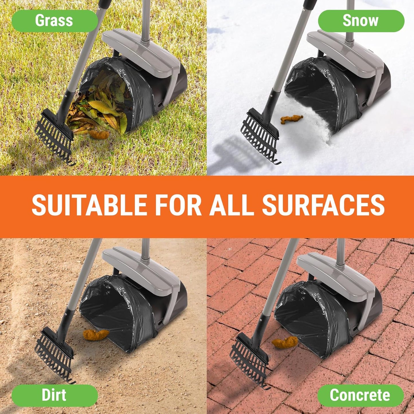 Dog Pooper Scooper with Bag Attachment, 40" Long Handle Pooper Scooper for Large Dogs Heavy Duty, Metal Dog Poop Scoop for Yard, Large Capacity Bin and Rake with 25 Refill Bags for Dogs