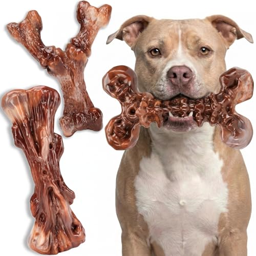 Kseroo 3-Pack Indestructible Dog Chew Toys for Aggressive Chewers: Bacon Flavored Rock-Hard Solid Nylon, Tough Dog Bones for Medium/Large Dogs 25-90lbs, Heavy Duty Dog Toys to Keep Them Busy, Brown-XL