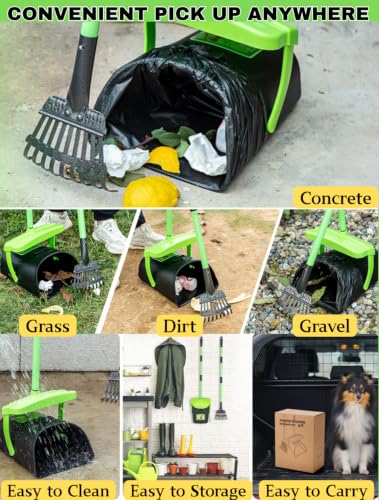 MXF 40.16" Pooper Scooper Set – Swivel Bin & Rake Kit with 100 Waste Bags | Long Handle Waste Pick Up Tool with Bag Attachment. Fits Large to Small Dogs on Lawn, Yard, Grass, Gravel, & Kennels