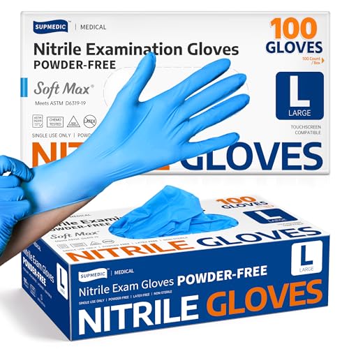 Supmedic Soft Max Medical Nitrile Exam Gloves Powder-Free Blue 100 Pcs (L)