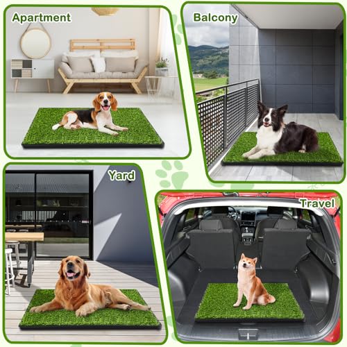 Dog Grass Pad with Tray, 34''X23'' Large Artificial Turf Grass Potty, Reusable Puppy Pee Pads for Dogs, Portable Dog Litter Box for Indoor/Outdoor Potty Training Toilet