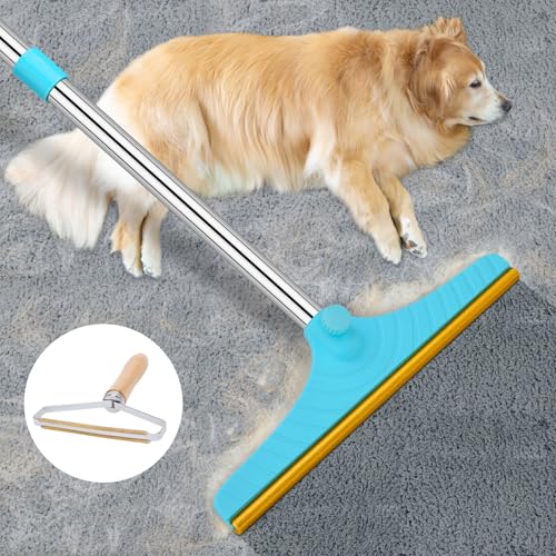 Carpet Rake for Pet Hair Removal - Reusable Pet Hair Remover, 60" Adjustable Long Handle Cat Dog Carpet Rake Scraper with Patented Design, Dog Hair Rake Brush for Rugs, Mats