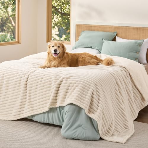 Bedsure ComfyFleece® Waterproof Blanket for Bed, King(86"x108") Cream