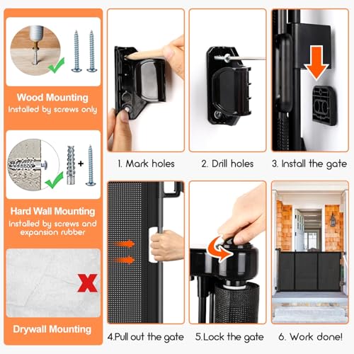 Upgrade 120 inch Retractable Baby Gates, EZIGO Extra Wide Baby Gate for Large Opening Extra Long Mesh Gate for Kids or Pet Dog Gate Child Safety Gate for Stairs Hallways Doorway Indoor Outdoor, Black