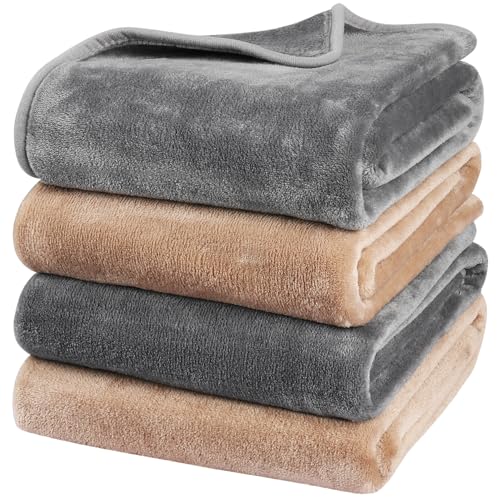 Onarway Dog Blanket Washable for Puppy: 4 Packs Dog Blankets 40x28 - Fluffy Soft Small Throw for Cat Puppy Kitten Dogs - Fleece Pet Blankets for Bed Sofa Car and Indoor - Grey and Khaki