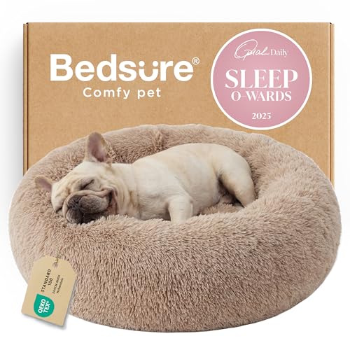 Bedsure Calming Dog Bed Medium Size Dog Donut Washable Pet Bed,30ins Camel