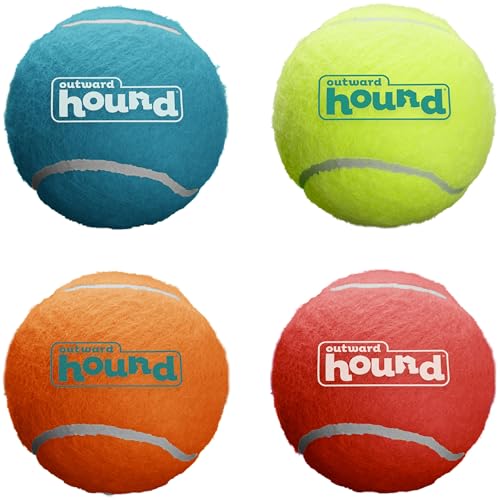 Outward Hound Squeaker Ballz - Squeaky Tennis Balls for Dogs Under 50 lbs, Interactive Dog Toy for Fetch & Training, Medium (2.5"), 4-Pack