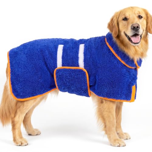 Bienbee Dog Bathrobe, Quick Drying Super Absorbent Pet Robes for Small Medium Large Dogs, Drying Coat for After Bath & Swim, Warm & Cozy Dogs Towels, Dog Puppy Bath Supplies, Dark Blue XL