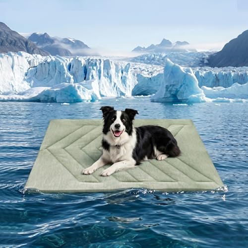 UIQELYS Cooling Mat for Dogs, Ice Green 48" X 28" Self-Coolings Foldable Dog Cooling Mat Q-MAX>0.4 Pet Blanket, Breathable, Washable Cooling Dog Pad for Dogs & Cats, Summer Relief Travel Indoor-B Size