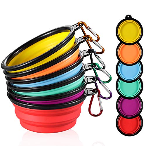 ME.FAN Collapsible Dog Bowl for Travel (12oz), 6 Pack Portable Pet Bowl with Carabiners, Foldable, Expandable