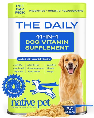 Native Pet The Daily Dog Vitamins & Supplements - 11-in-1 Multivitamin Powder for Dogs - Supports Whole Body Health, Digestion, Mobility & Immunity with Collagen, Glucosamine & Probiotics – 30 Scoops