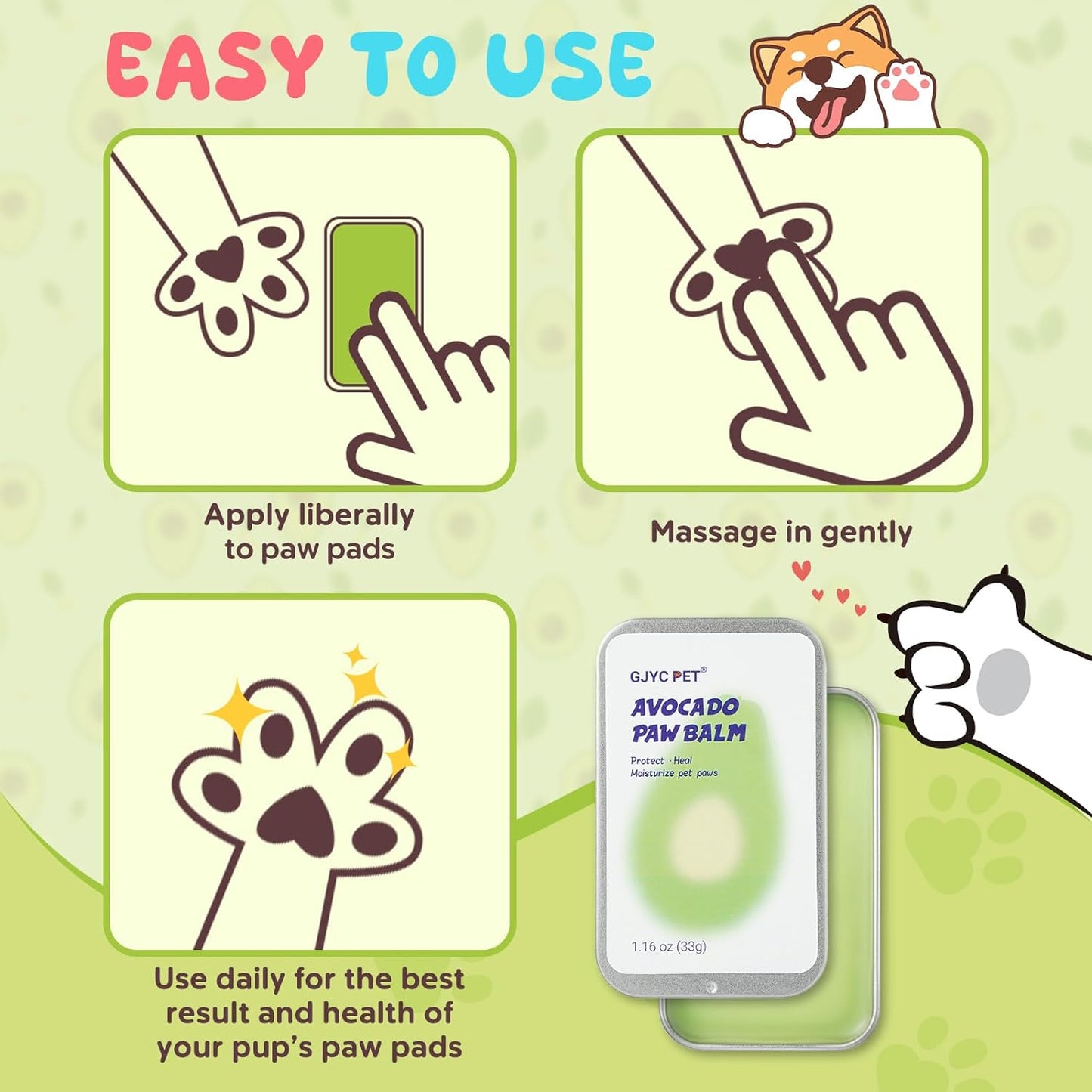 Avocado Paw Butter for Pets (33G) - Natural Moisturizing Cream for Dogs & Cats, Protects & Softens Paw Pads