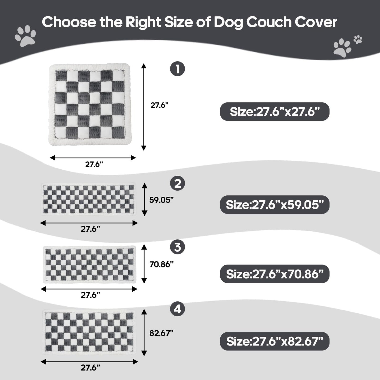 AMZWISE Pet Couch Cover for Sofa Protector, Washable Couch Cover for Dogs, Plaid Reversible Soft Non Slip for Large Dogs(27.6X59.05, Grey)