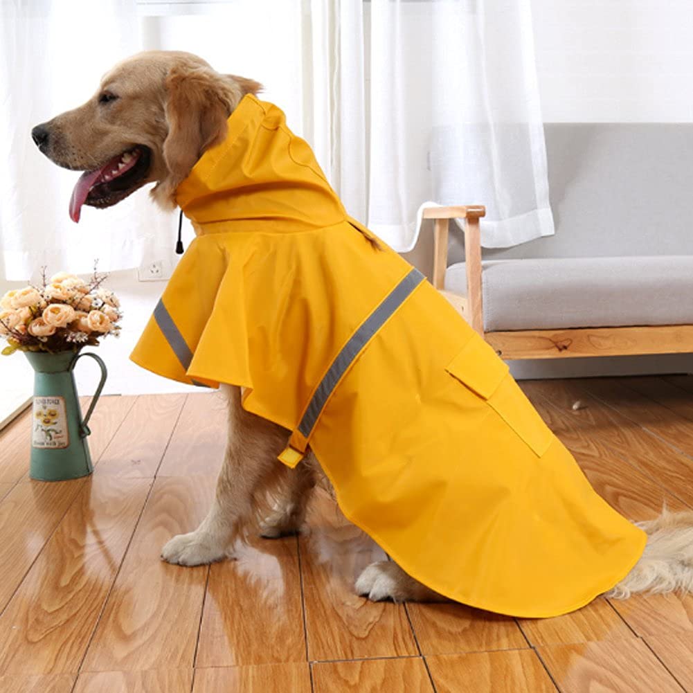 NACOCO Large Dog Raincoat Adjustable Pet Water Proof Clothes Lightweight Rain Jacket Poncho Hoodies with Strip Reflective (M, Yellow)