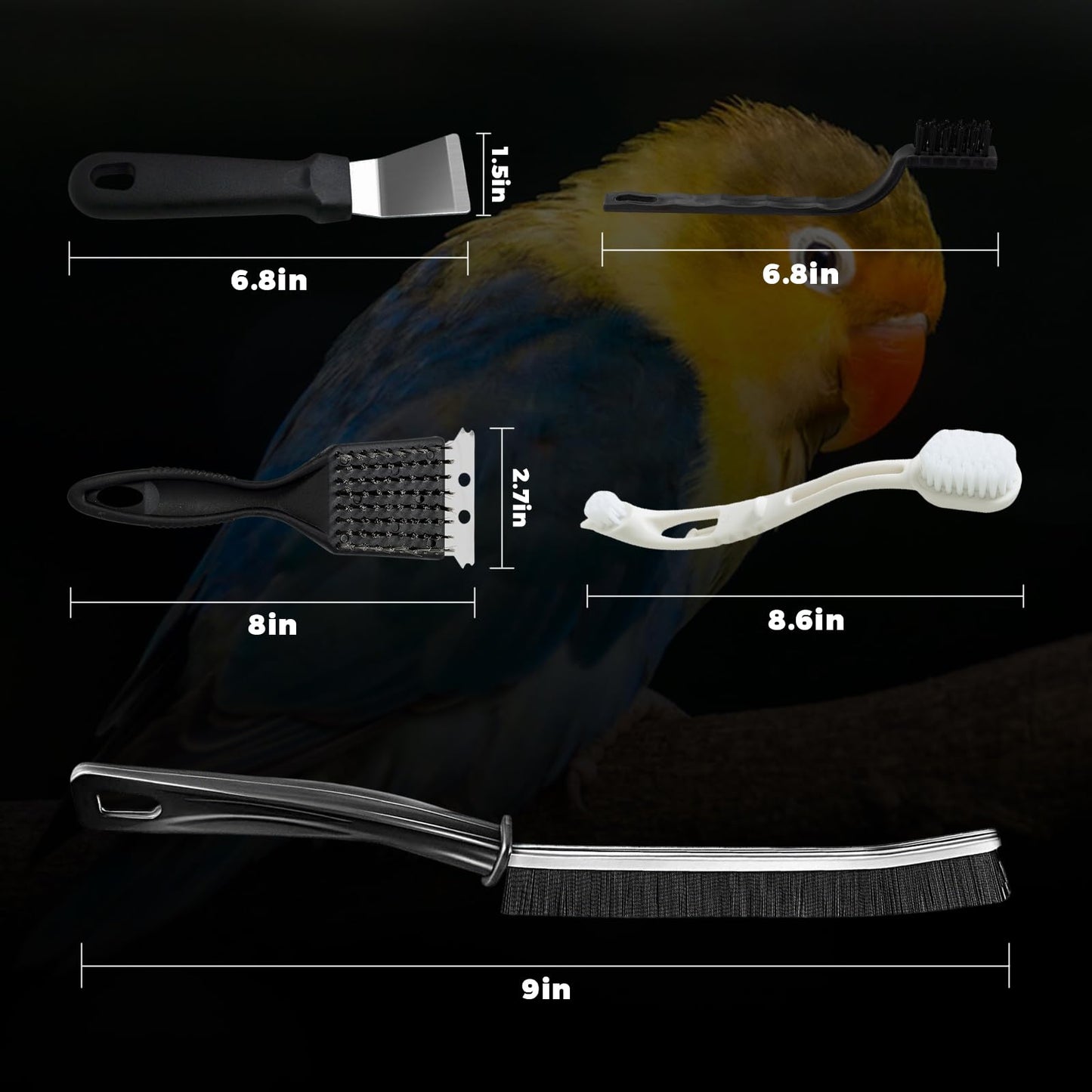 DINTSTYLE 11-Piece Set Bird Cage Cleaner,Small Animal cage Cleaning Tool Plastic and Stainless Steel Cleaning Brush Long Handle Cleaning Brush Spatula Bird Cleaning Bird Drops Multipurpose Cleaning