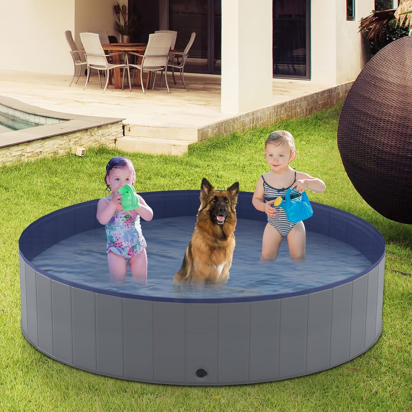 Niubya Foldable Dog Swimming Pool, Collapsible Hard Plastic, Portable Bath Tub for Pets Dogs and Cats, Pet Wading Pool for Indoor and Outdoor, 72 X 12 Inches
