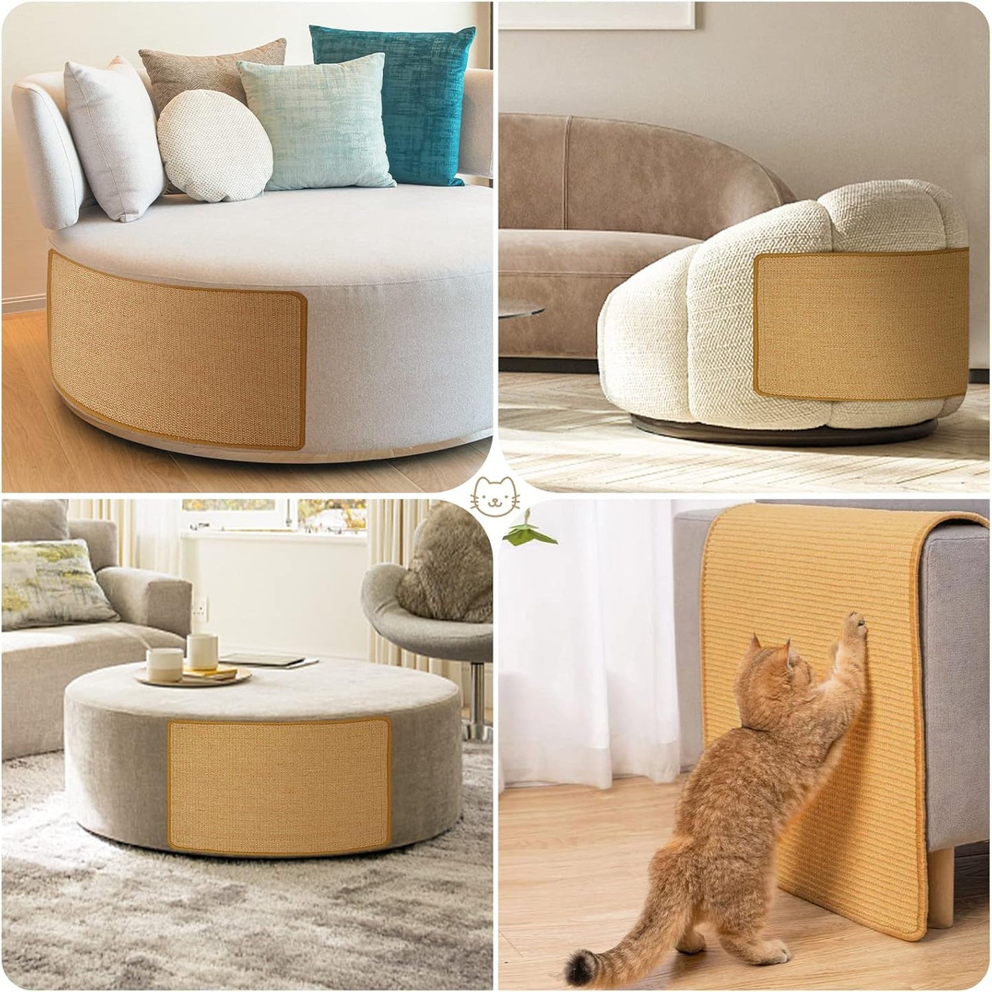 Carpet Cat Scratching Mat Sisal, 2 Packs Sisal Fabric Large 23.6" x 15.7" Cat Scratching Pad for Indoor Cats with Adhesive Hook Loop Tape, Cat Scratching Rug Wall Scratchers for Indoor Cats