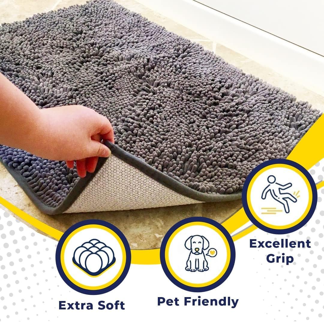 Muddy Mat® | Super Absorbent Door Mat Indoor, Microfiber Quick Dry Chenille Entryway Rug, Non-Slip Front Door Mat, Indoor Mats for Entryway, Machine Washable Pet Rug, Grey 36"x60"