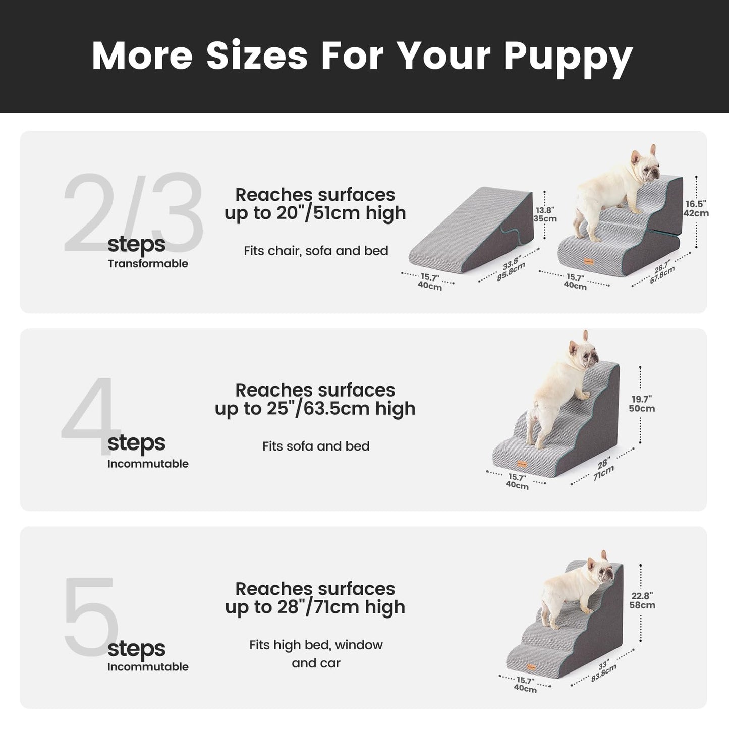 Gardner Pet Dog Stairs for Small Dogs 22.8" H, Curved 5-Step Pet Stairs, Dog Steps for High Bed, Couch (24-30 in) with Durable Non-Slip Waterproof Fabric Cover and CertiPUR-US Certified Foam