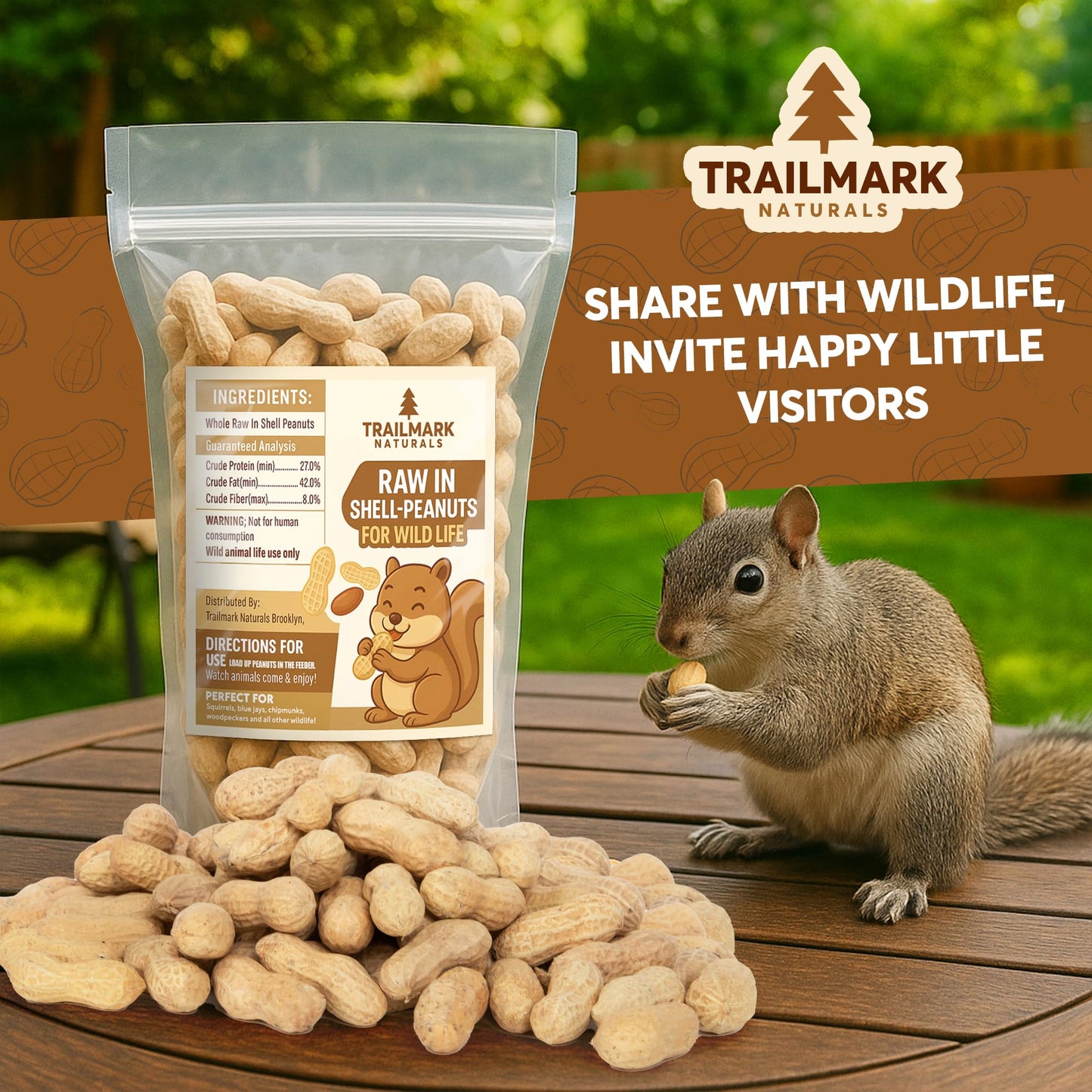 Trailmark Naturals - 5 LB - Raw Peanuts For Squirrels, Raw In Shell Peanuts For Birds and Wildlife- Squirrel Food, Wild Bird Seed - Grown in The USA